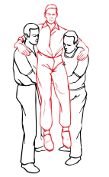 Position taken up when man-handled, or a fourarm seat is being used